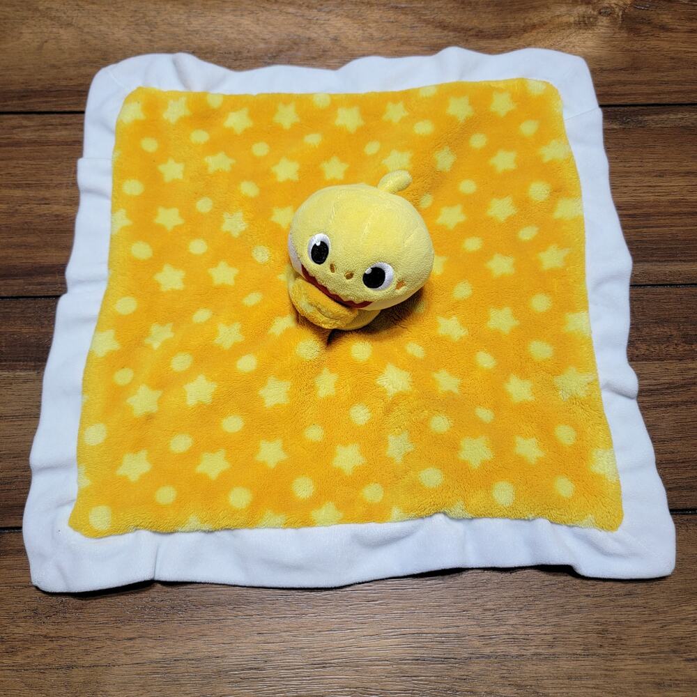 Pink Fong Yellow & White Infant Security Blanket w/ Baby Shark 15" x 15"